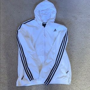 Adidas men’s size XL white hoodie blue stripes